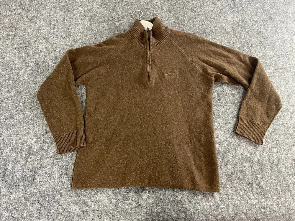 The North Face Sweater Mens Medium Brown Wool Blend Quarter Zip Pullover N192